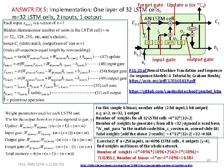 Forget gate Update u (or ~Ct) ANSWER: EX 5: Implementation: One layer of 32