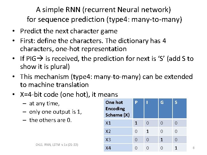 A simple RNN (recurrent Neural network) for sequence prediction (type 4: many-to-many) • Predict