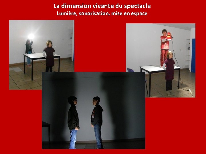 La dimension vivante du spectacle Lumière, sonorisation, mise en espace 