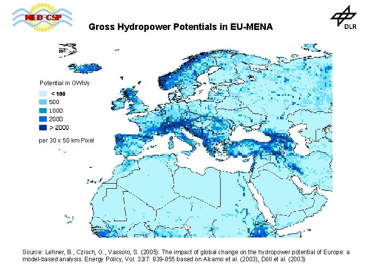 Gross Hydropower Potentials in EU-MENA Potential in GWh/y < 100 per 30 x 50