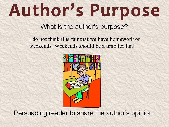 What is the author’s purpose? I do not think it is fair that we