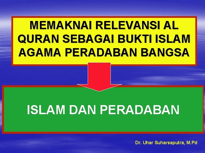 MEMAKNAI RELEVANSI AL QURAN SEBAGAI BUKTI ISLAM AGAMA PERADABAN BANGSA ISLAM DAN PERADABAN Dr.