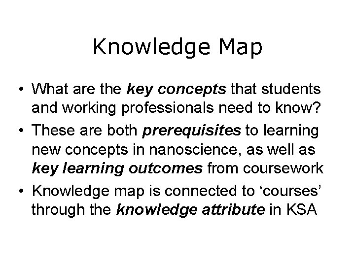 Knowledge Map • What are the key concepts that students and working professionals need