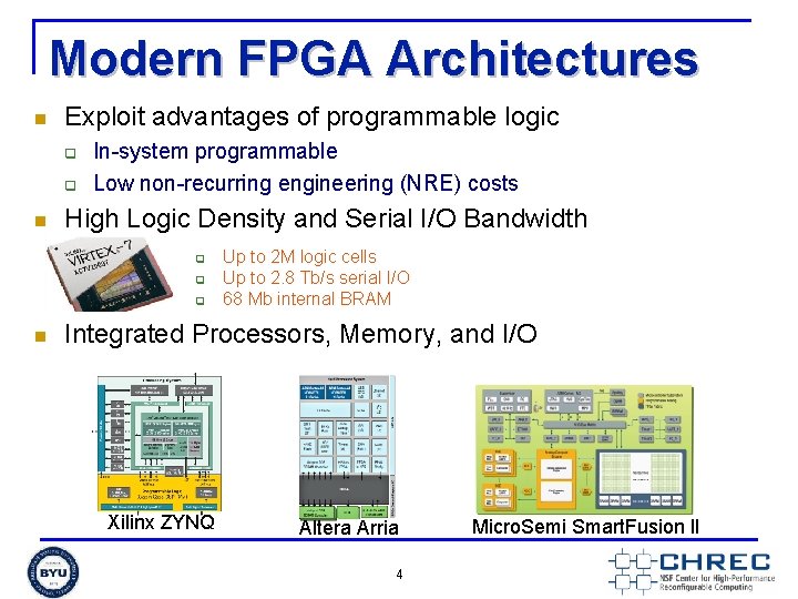 Modern FPGA Architectures n Exploit advantages of programmable logic q q n In-system programmable