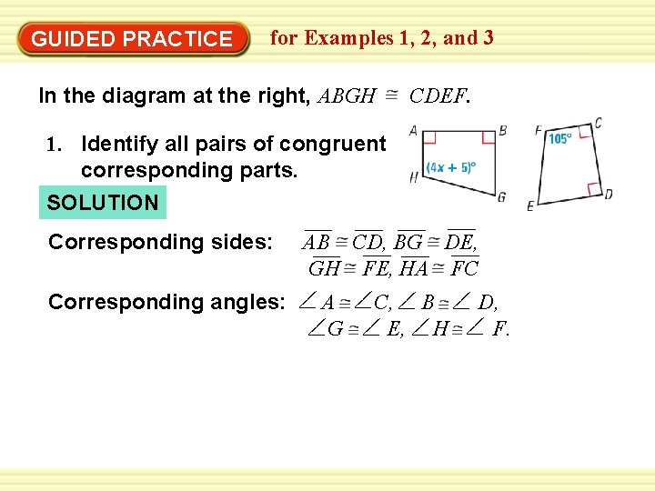 Warm-Up Exercises GUIDED PRACTICE for Examples 1, 2, and 3 In the diagram at