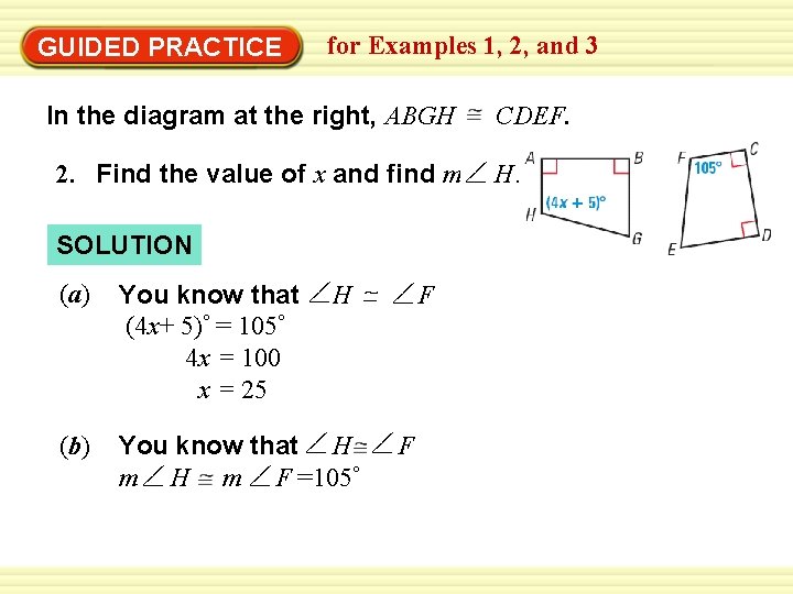Warm-Up Exercises GUIDED PRACTICE for Examples 1, 2, and 3 In the diagram at