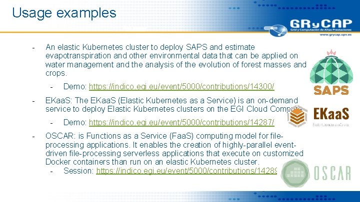 Usage examples - An elastic Kubernetes cluster to deploy SAPS and estimate evapotranspiration and