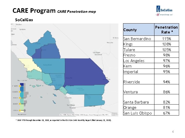 CARE Program CARE Penetration map So. Cal. Gas County Penetration Rate * San Bernardino
