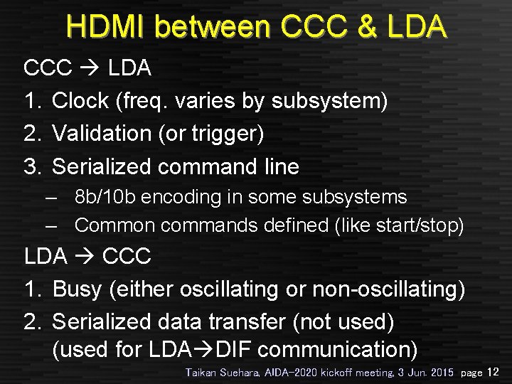 HDMI between CCC & LDA CCC LDA 1. Clock (freq. varies by subsystem) 2.