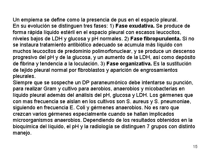 Un empiema se define como la presencia de pus en el espacio pleural. En