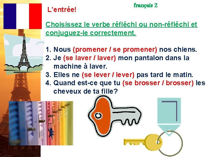 L’entrée! français 2 Choisissez le verbe réfléchi ou non-réfléchi et conjuguez-le correctement. 1. Nous