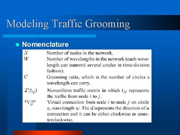 Modeling Traffic Grooming l Nomenclature 