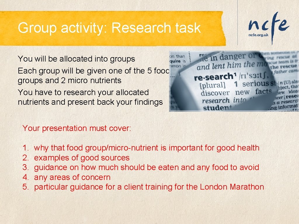 Group activity: Research task You will be allocated into groups Each group will be Group activity: Research task You will be allocated into groups Each group will be