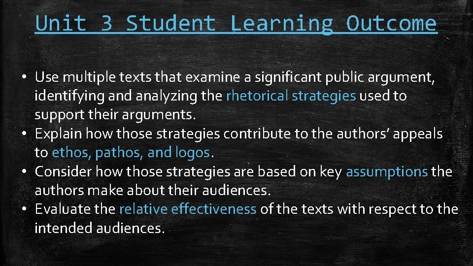 Unit 3 Student Learning Outcome • Use multiple texts that examine a significant public