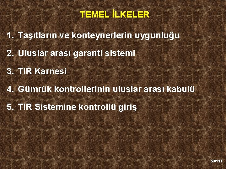 TEMEL İLKELER 1. Taşıtların ve konteynerlerin uygunluğu 2. Uluslar arası garanti sistemi 3. TIR