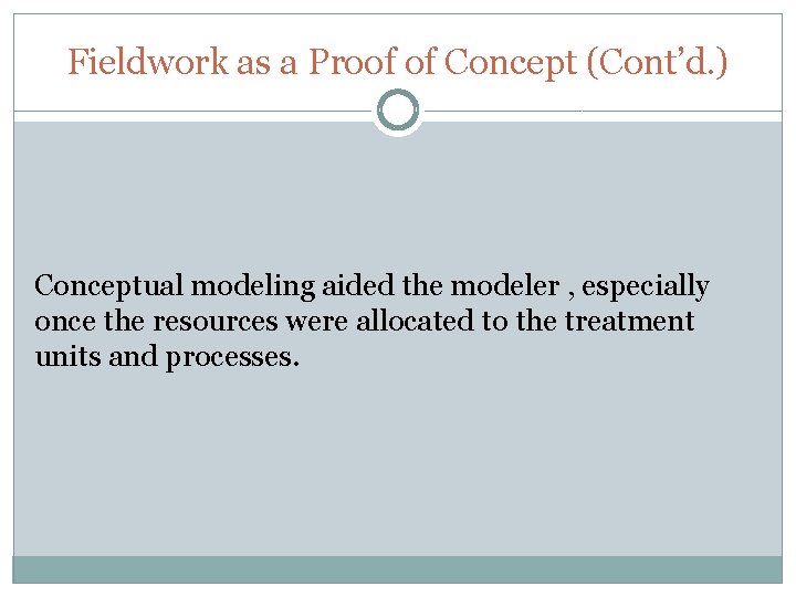 Fieldwork as a Proof of Concept (Cont’d. ) Conceptual modeling aided the modeler , Fieldwork as a Proof of Concept (Cont’d. ) Conceptual modeling aided the modeler ,