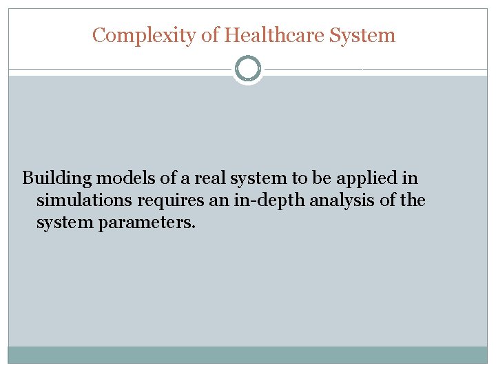 Complexity of Healthcare System Building models of a real system to be applied in Complexity of Healthcare System Building models of a real system to be applied in
