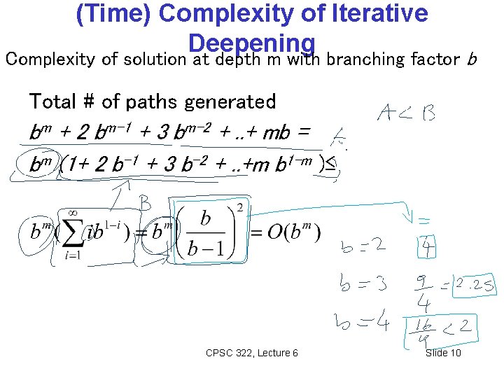 (Time) Complexity of Iterative Deepening Complexity of solution at depth m with branching factor