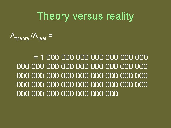 Theory versus reality Λtheory /Λreal = = 1 000 000 000 000 000 000