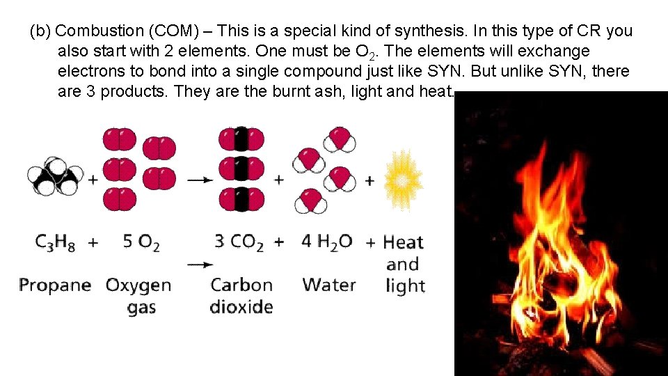 (b) Combustion (COM) – This is a special kind of synthesis. In this type