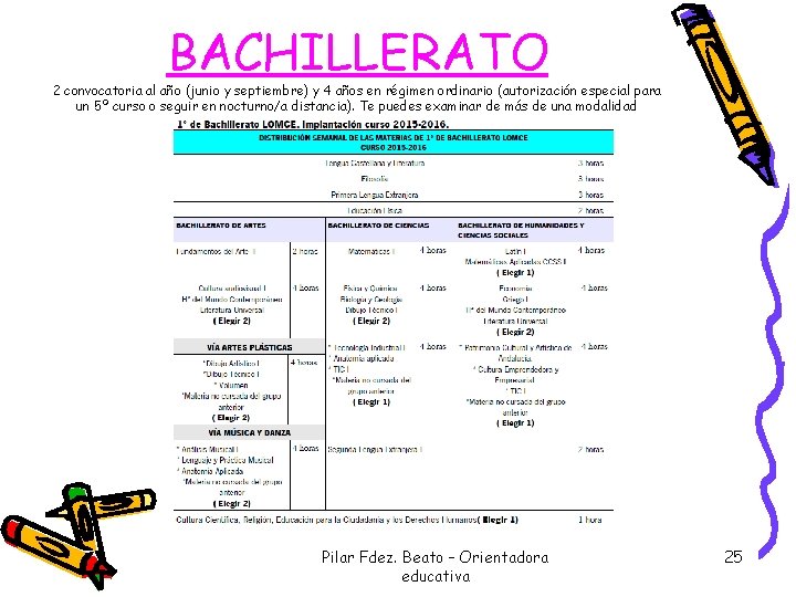 BACHILLERATO 2 convocatoria al año (junio y septiembre) y 4 años en régimen ordinario