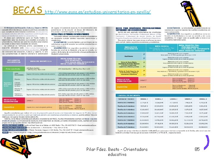 BECAS http: //www. eusa. es/estudios-universitarios-en-sevilla/ Pilar Fdez. Beato – Orientadora educativa 85 BECAS http: //www. eusa. es/estudios-universitarios-en-sevilla/ Pilar Fdez. Beato – Orientadora educativa 85