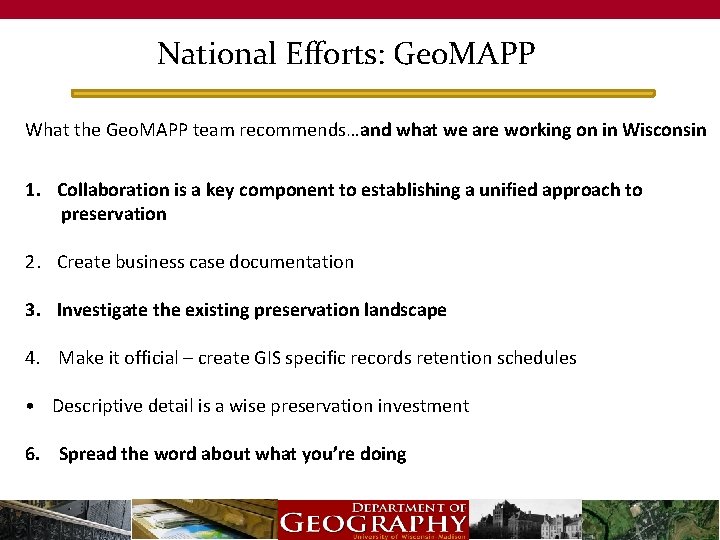 National Efforts: Geo. MAPP What the Geo. MAPP team recommends…and what we are working