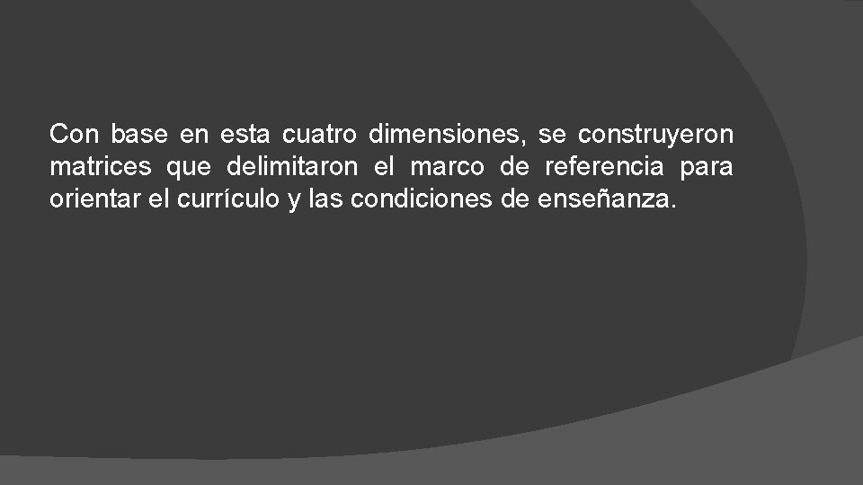 Con base en esta cuatro dimensiones, se construyeron matrices que delimitaron el marco de