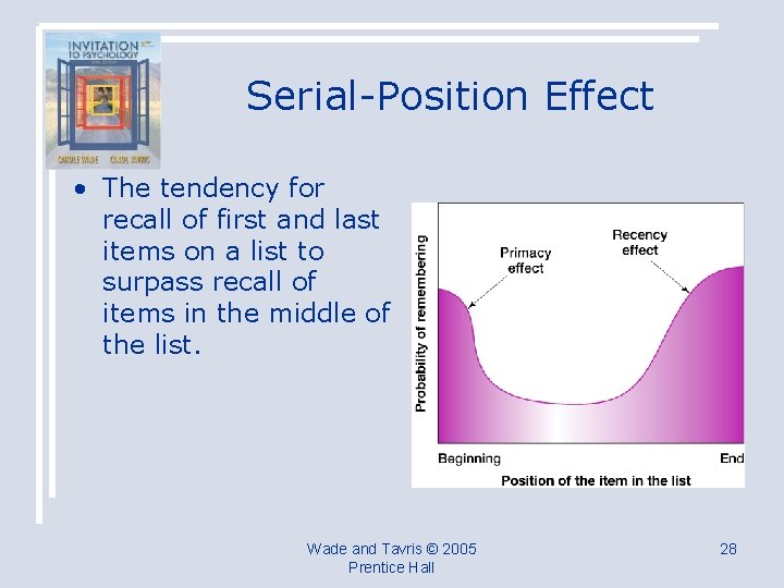 Serial-Position Effect • The tendency for recall of first and last items on a