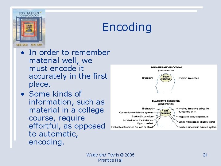 Encoding • In order to remember material well, we must encode it accurately in