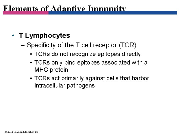 Elements of Adaptive Immunity • T Lymphocytes – Specificity of the T cell receptor