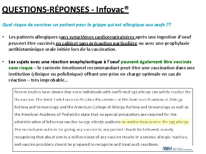 QUESTIONS-RÉPONSES - Infovac® Quel risque de vacciner un patient pour la grippe qui est