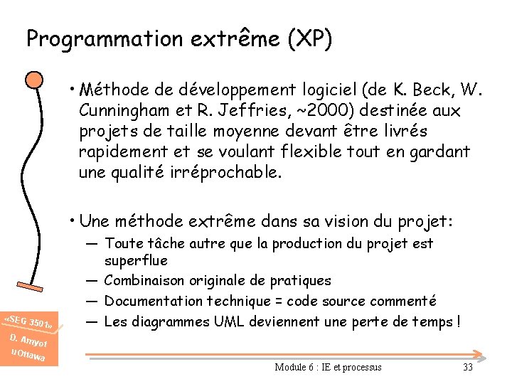 Programmation extrême (XP) • Méthode de développement logiciel (de K. Beck, W. Cunningham et