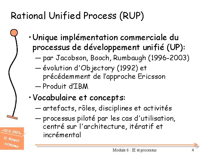 Rational Unified Process (RUP) • Unique implémentation commerciale du processus de développement unifié (UP):