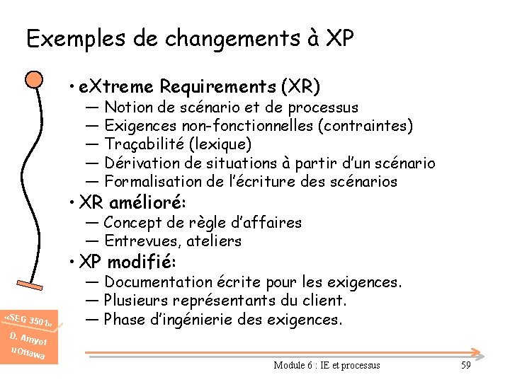 Exemples de changements à XP • e. Xtreme Requirements (XR) ― ― ― Notion