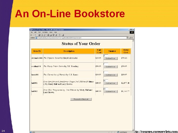 An On-Line Bookstore 24 J 2 EE training: http: //courses. coreservlets. com 