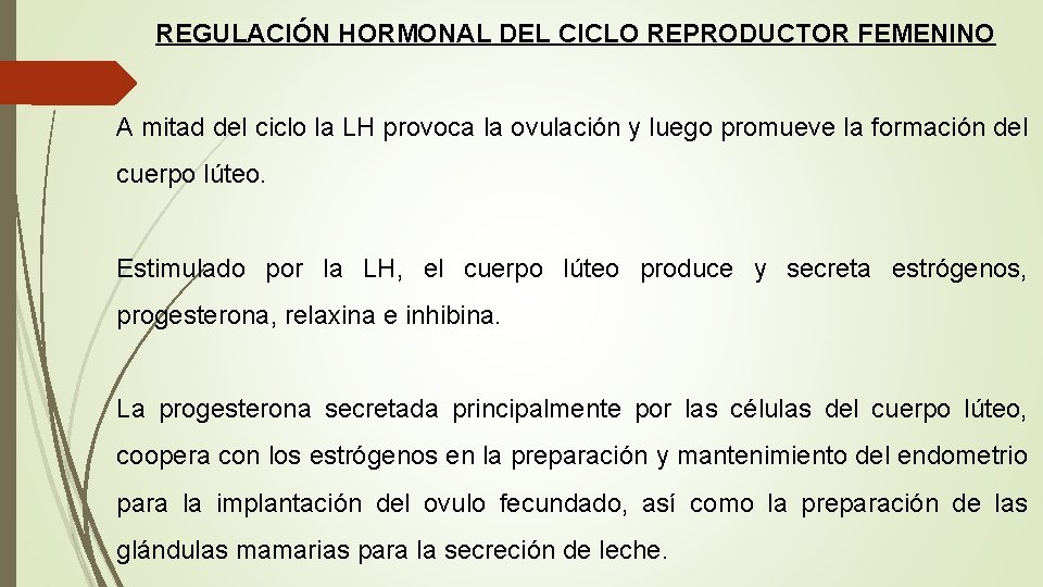 REGULACIÓN HORMONAL DEL CICLO REPRODUCTOR FEMENINO A mitad del ciclo la LH provoca la REGULACIÓN HORMONAL DEL CICLO REPRODUCTOR FEMENINO A mitad del ciclo la LH provoca la