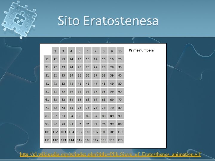 Sito Eratostenesa http: //pl. wikipedia. org/w/index. php? title=Plik: Sieve_of_Eratosthenes_animation. gif 