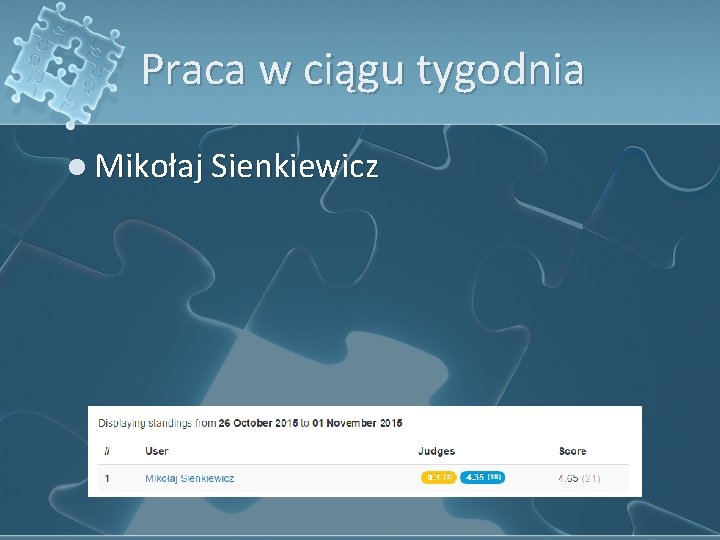 Praca w ciągu tygodnia l Mikołaj Sienkiewicz 