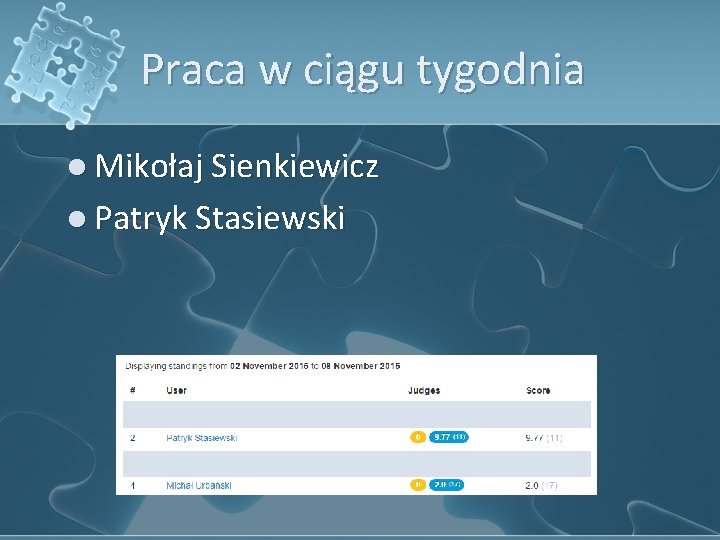 Praca w ciągu tygodnia l Mikołaj Sienkiewicz l Patryk Stasiewski 