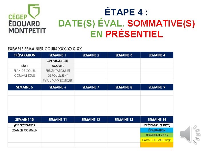 ÉTAPE 4 : DATE(S) ÉVAL. SOMMATIVE(S) EN PRÉSENTIEL 