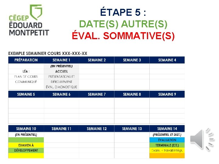 ÉTAPE 5 : DATE(S) AUTRE(S) ÉVAL. SOMMATIVE(S) 