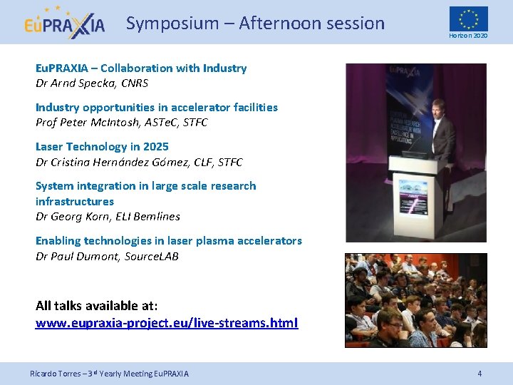 Symposium – Afternoon session Horizon 2020 Eu. PRAXIA – Collaboration with Industry Dr Arnd