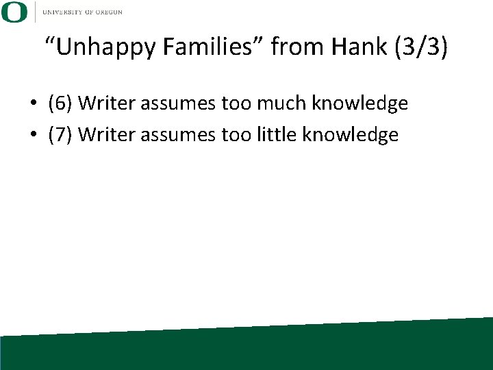 “Unhappy Families” from Hank (3/3) • (6) Writer assumes too much knowledge • (7)
