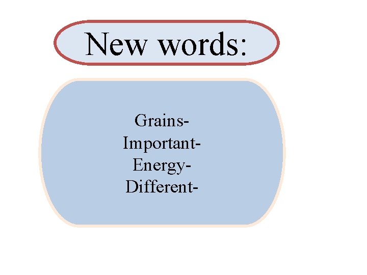 New words: Grains. Important. Energy. Different- 