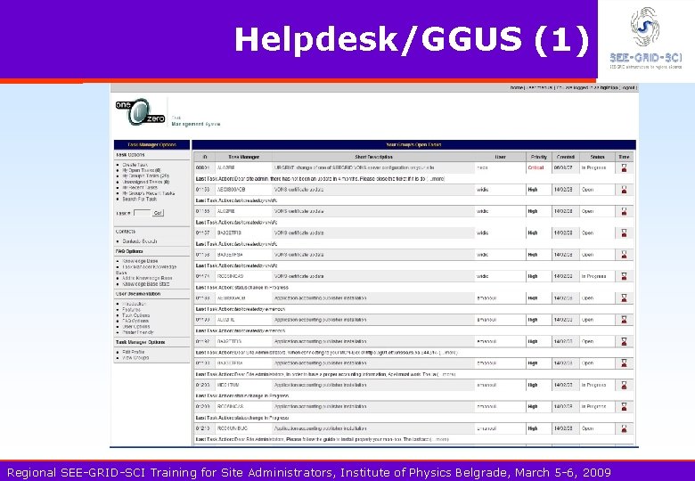 Helpdesk/GGUS (1) Regional SEE-GRID-SCI Training for Site Administrators, Institute of Physics Belgrade, March 5