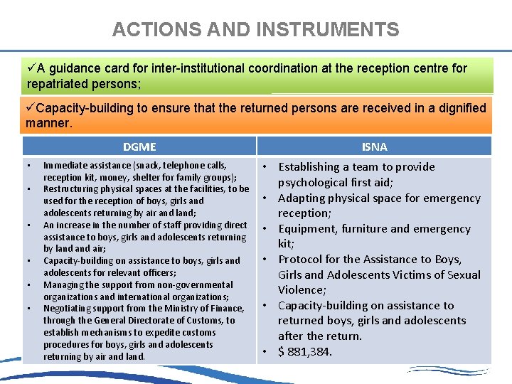 ACTIONS AND INSTRUMENTS üA guidance card for inter-institutional coordination at the reception centre for