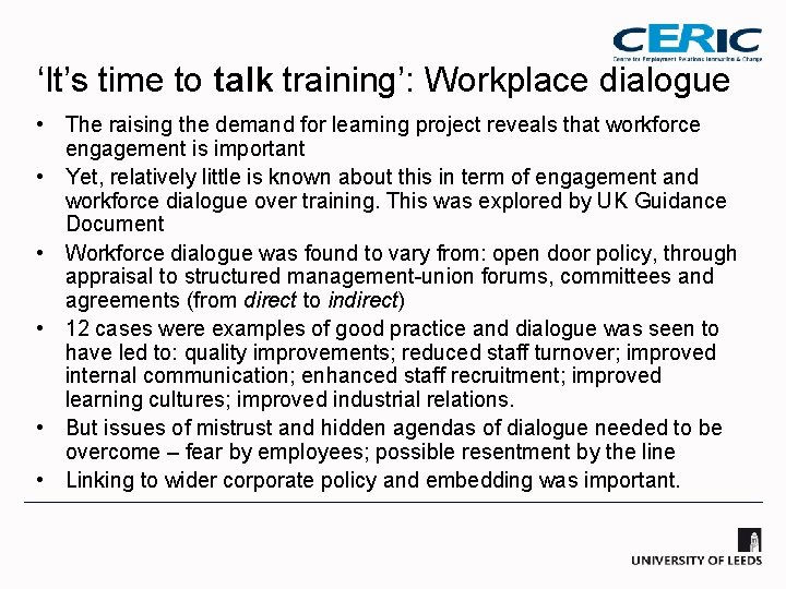 ‘It’s time to talk training’: Workplace dialogue • The raising the demand for learning