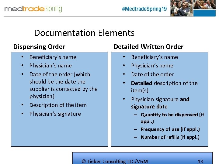 Documentation Elements Dispensing Order Detailed Written Order • Beneficiary’s name • Physician’s name •