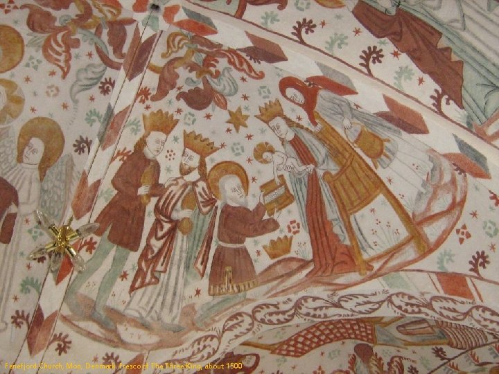 Fanefjord Church, Mon, Denmark. Fresco of The Three King, about 1500 